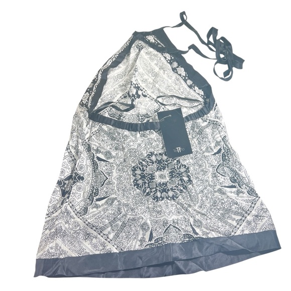 Teenflo Tasha Silk Bohemian Black / White Adjustable Halter Top Sz 2 NWT Resort - Picture 2 of 4
